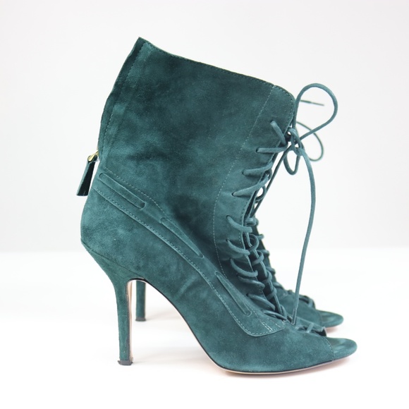 Jerome Dreyfuss Shoes - Jerome Dreyfuss Suede Peep-Toe Ankle Teal Lace Up Booties - Size 40